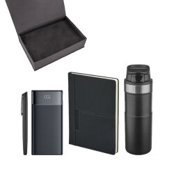 5077 Siyah Kalem & Defter & Powerbank & Termos Set - 
