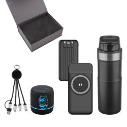 5082 Siyah Powerbank & Kablo & Hoparlör & Termos Set - 